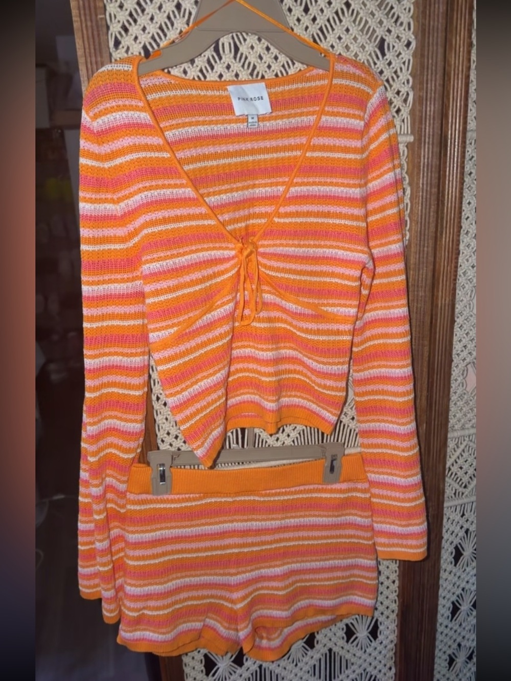 Pink Rose orange, pink, and white striped knit set Size M